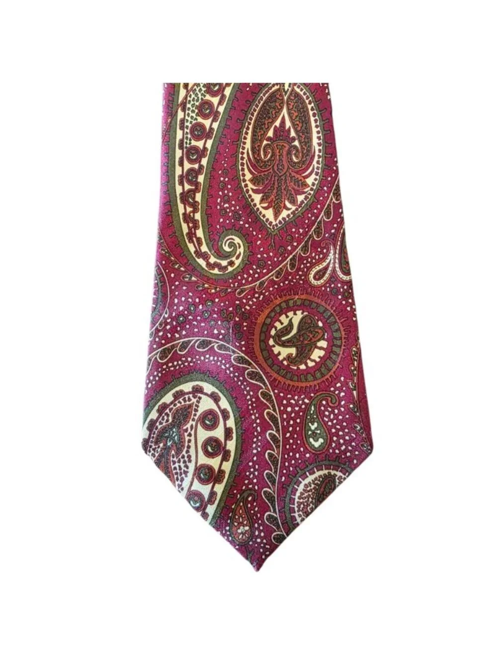 Vintage Indian Head Paisley Necktie Burgundy Red Green Cream Handmade Tie